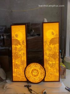 Tranh Trúc Chỉ Mẫu Hoa Sen & Trăng TTC03