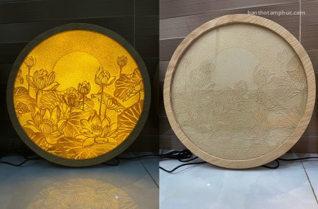 Tranh Trúc Chỉ Mẫu Hoa Sen Trăng TTC13