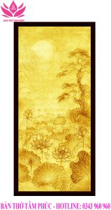 Tranh trúc chỉ mẫu trăng sen TTC16