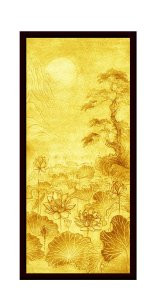 Tranh trúc chỉ mẫu trăng sen TTC16