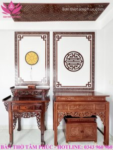 Mẫu phòng thờ đẹp, phòng thờ phật kết hợp gia tiên, trang trí phòng thờ gỗ sồi A21.