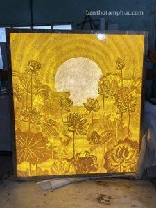 Tranh Trúc Chỉ Mẫu Hoa Sen & Trăng TTC23.