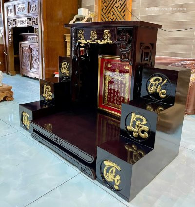 Bàn thờ thần tài ông địa "Phúc Lộc Thọ" gỗ cao su dát vàng BD40