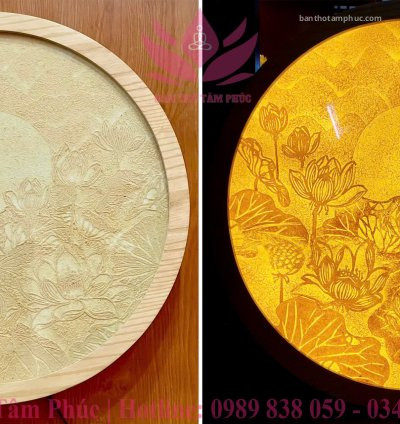 Tranh trúc chỉ mẫu hoa sen & mặt trăng mây trời TTC25