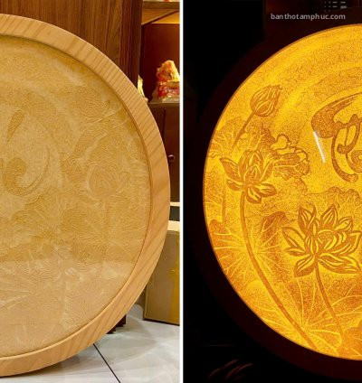 Tranh trúc chỉ hoa sen chữ " Phúc Việt " mẫu mới TTC26