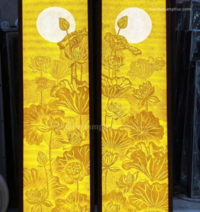 Tranh trúc chỉ đối nhau mẫu hoa sen & trăng TTC27.