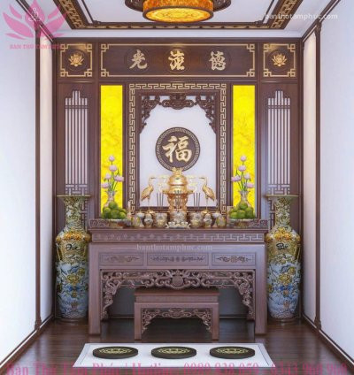 Mẫu phòng thờ đẹp, phòng thờ gia tiên, trang trí phòng thờ gỗ sồi A31.