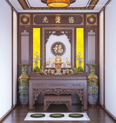 Mẫu phòng thờ đẹp, phòng thờ gia tiên, trang trí phòng thờ gỗ sồi A31.