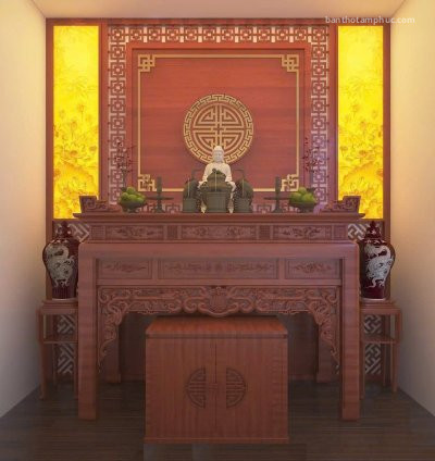 Mẫu phòng thờ đẹp, phòng thờ phật, trang trí phòng thờ gỗ hương A32.