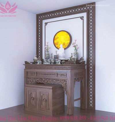 Mẫu phòng thờ đẹp, phòng thờ phật, trang trí phòng thờ gỗ sồi A35.