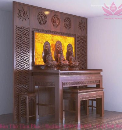 Mẫu phòng thờ đẹp, phòng thờ phật, trang trí phòng thờ gỗ sồi A37.