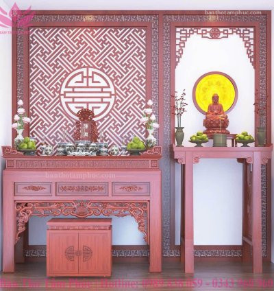 Mẫu phòng thờ đẹp, phòng thờ phật kết hợp gia tiên, trang trí phòng thờ gỗ sồi A40.