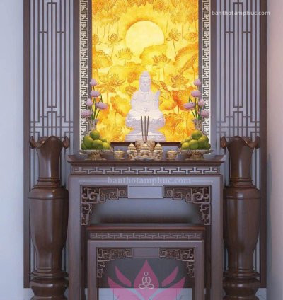 Mẫu phòng thờ đẹp, phòng thờ phật, trang trí phòng thờ gỗ sồi A47.