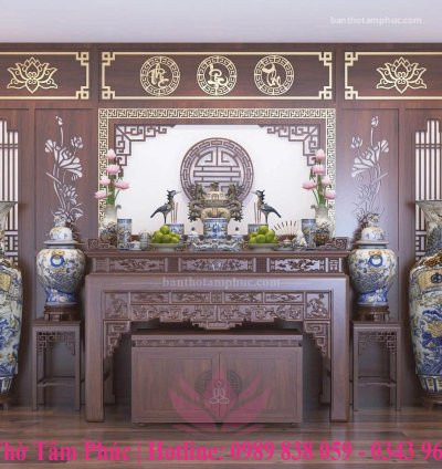 Mẫu phòng thờ đẹp, phòng thờ gia tiên, trang trí phòng thờ gỗ sồi A49.