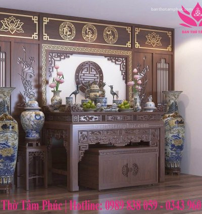 Mẫu phòng thờ đẹp, phòng thờ gia tiên, trang trí phòng thờ gỗ sồi A49.