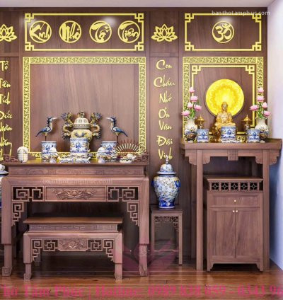 Mẫu phòng thờ đẹp, phòng thờ phật kết hợp gia tiên, trang trí phòng thờ gỗ Hương A50.