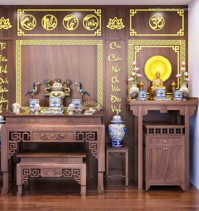 Mẫu phòng thờ đẹp, phòng thờ phật kết hợp gia tiên, trang trí phòng thờ gỗ Hương A50.