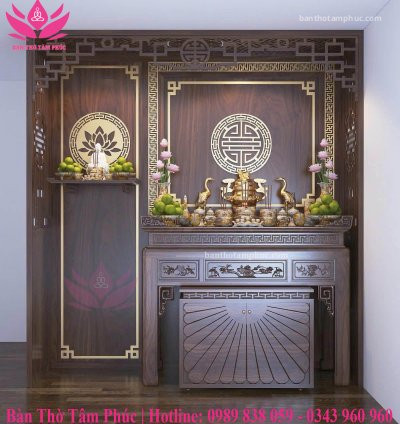 Mẫu phòng thờ đẹp, phòng thờ phật kết hợp gia tiên, trang trí phòng thờ gỗ Sồi A54.