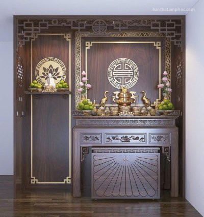 Mẫu phòng thờ đẹp, phòng thờ phật kết hợp gia tiên, trang trí phòng thờ gỗ Sồi A54.