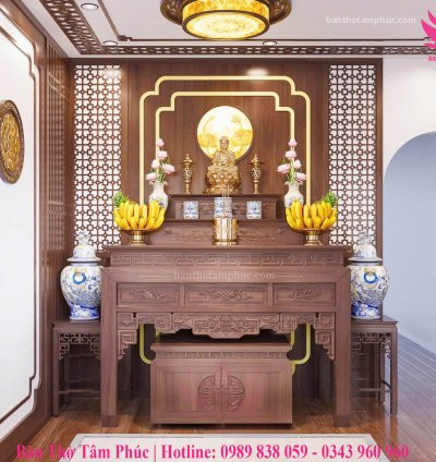 Mẫu phòng thờ đẹp, phòng thờ phật, trang trí phòng thờ gỗ Sồi A55.