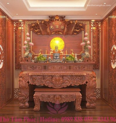 Mẫu phòng thờ đẹp, phòng thờ gia tiên, trang trí phòng thờ gỗ Gõ A61.