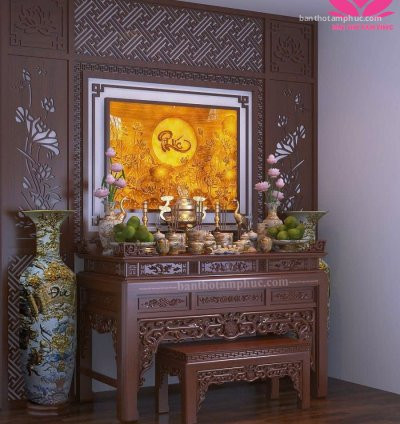 Mẫu phòng thờ đẹp, phòng thờ gia tiên, trang trí phòng thờ gỗ Sồi A62.