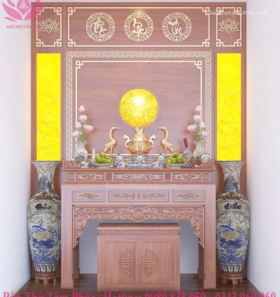 Mẫu phòng thờ đẹp, phòng thờ gia tiên, trang trí phòng thờ gỗ Hương A72.