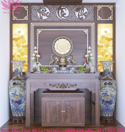 Mẫu phòng thờ đẹp, phòng thờ gia tiên, trang trí phòng thờ gỗ Sồi A73.