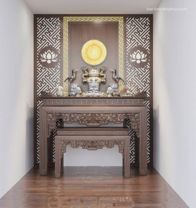 Mẫu phòng thờ đẹp, phòng thờ gia tiên, trang trí phòng thờ gỗ Sồi A74.