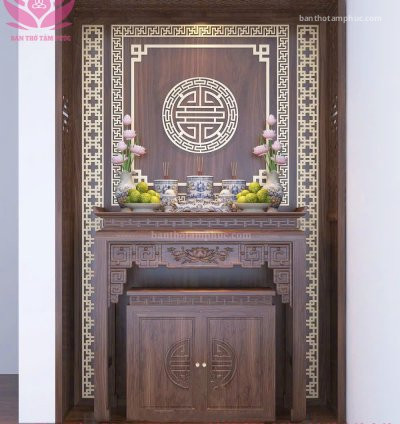 Mẫu phòng thờ đẹp, phòng thờ gia tiên, trang trí phòng thờ gỗ Sồi A75.