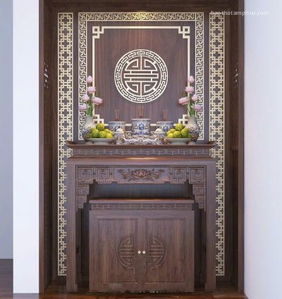 Mẫu phòng thờ đẹp, phòng thờ gia tiên, trang trí phòng thờ gỗ Sồi A75.