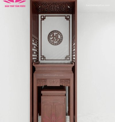 Mẫu phòng thờ đẹp, phòng thờ gia tiên, trang trí phòng thờ gỗ Sồi A76.