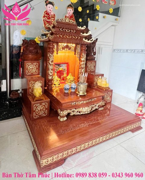 Bộ Bàn Thờ Thần Tài Gỗ Hương Đá – Đỉnh Cao Sang Trọng, Chuẩn Phong Thủy BD47