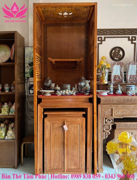 MẪU BÀN THỜ CHUNG CƯ GỖ SỒI ĐẸP – MÃ BTCC13