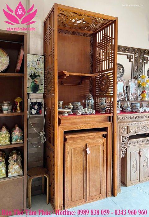 MẪU BÀN THỜ CHUNG CƯ GỖ SỒI ĐẸP – MÃ BTCC13