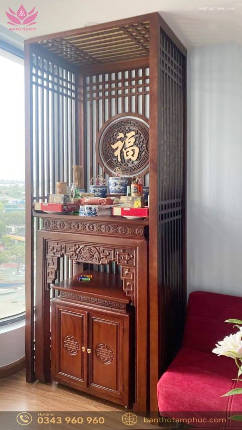 MẪU BÀN THỜ CHUNG CƯ GỖ SỒI ĐẸP – MÃ BTCC01