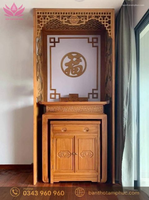 MẪU BÀN THỜ CHUNG CƯ GỖ GÕ ĐẸP – MÃ BTCCGO01