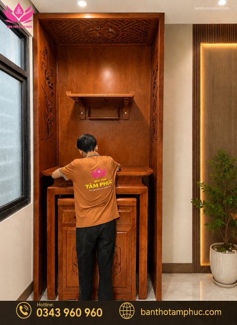 MẪU BÀN THỜ CHUNG CƯ GỖ GÕ ĐẸP – MÃ BTCCGO03