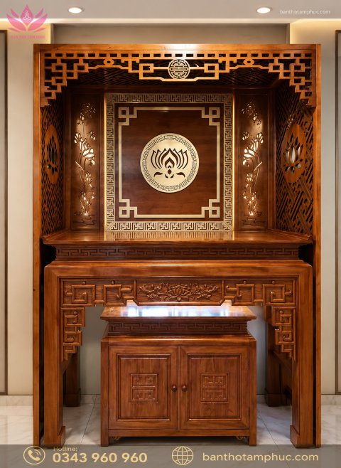 MẪU BÀN THỜ CHUNG CƯ GỖ GÕ ĐẸP – MÃ BTCCGO04
