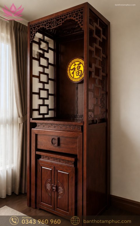 MẪU BÀN THỜ CHUNG CƯ GỖ GỤ ĐẸP – MÃ BTCCGU01