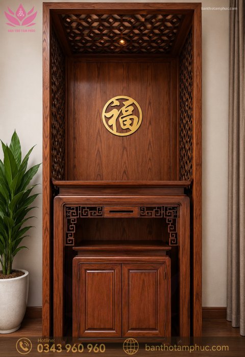 MẪU BÀN THỜ CHUNG CƯ GỖ GỤ ĐẸP – MÃ BTCCGU02