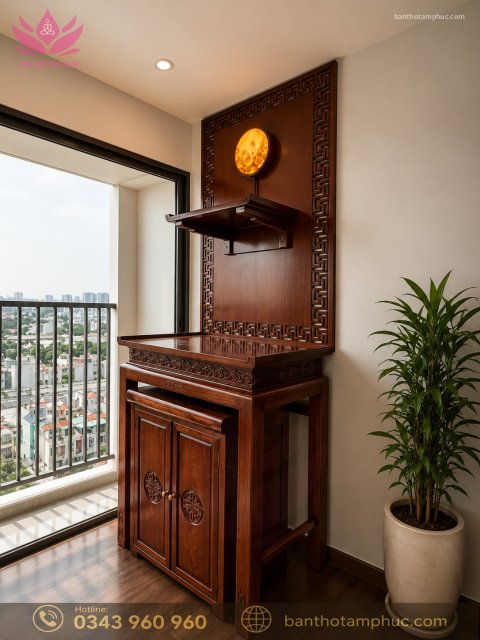 MẪU BÀN THỜ CHUNG CƯ GỖ GỤ ĐẸP – MÃ BTCCGU04
