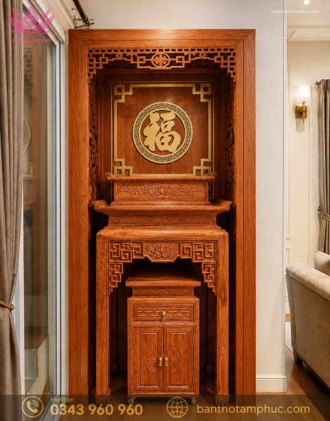 MẪU BÀN THỜ CHUNG CƯ GỖ HƯƠNG ĐÁ ĐẸP – MÃ BTCCHĐ02