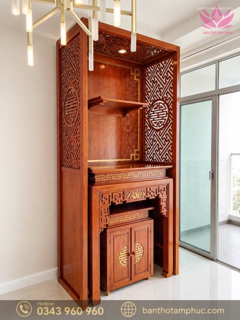 MẪU BÀN THỜ CHUNG CƯ GỖ HƯƠNG ĐÁ ĐẸP – MÃ BTCCHĐ03
