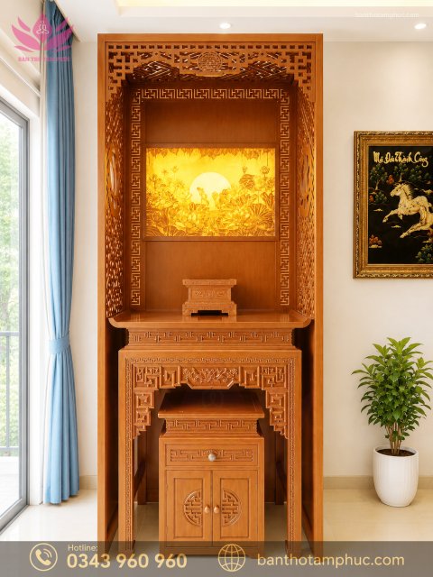 MẪU BÀN THỜ CHUNG CƯ GỖ HƯƠNG ĐÁ ĐẸP – MÃ BTCCHĐ04