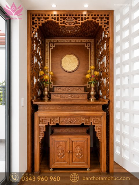 MẪU BÀN THỜ CHUNG CƯ GỖ HƯƠNG ĐÁ ĐẸP – MÃ BTCCHĐ05