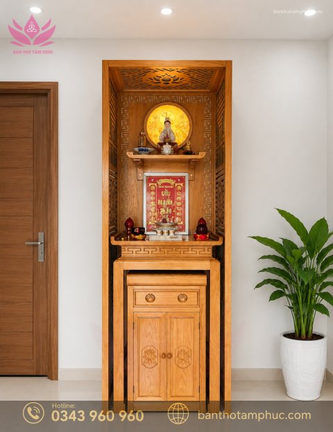 MẪU BÀN THỜ CHUNG CƯ GỖ SỒI ĐẸP – MÃ BTCC06