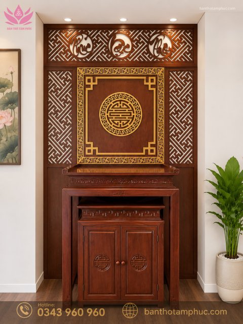 MẪU BÀN THỜ CHUNG CƯ GỖ GÕ ĐẸP – MÃ BTCCGO05