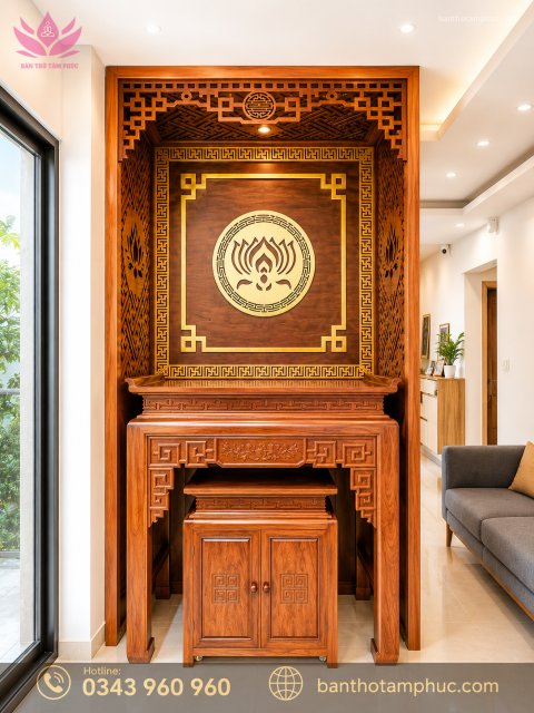 MẪU BÀN THỜ CHUNG CƯ GỖ GÕ ĐẸP – MÃ BTCCGO06
