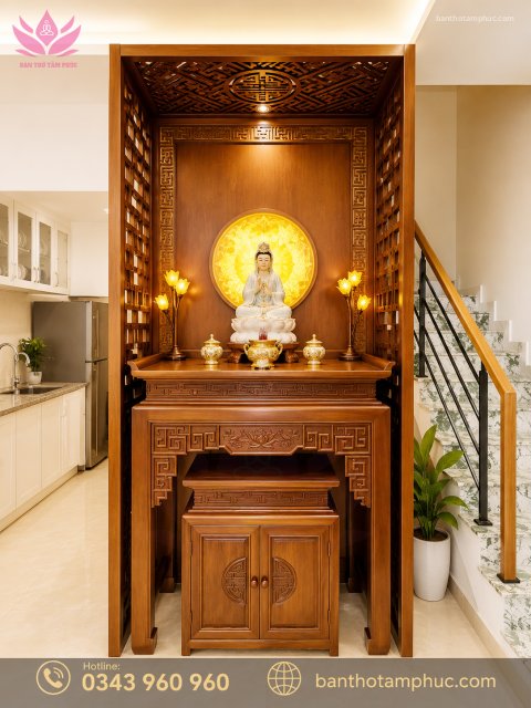 MẪU BÀN THỜ CHUNG CƯ GỖ SỒI ĐẸP – MÃ BTCC11